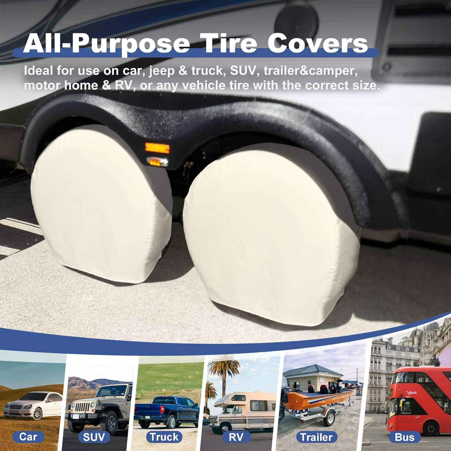 Explore Land Tire Cover for RV Motorhome Camper Travel Trailer Truck Jeep SUV Tough Vinyl Wheel Protector Universal Fit, 2 Pack S (Fits Tire Diameters 23''-25.75'') White image number 2