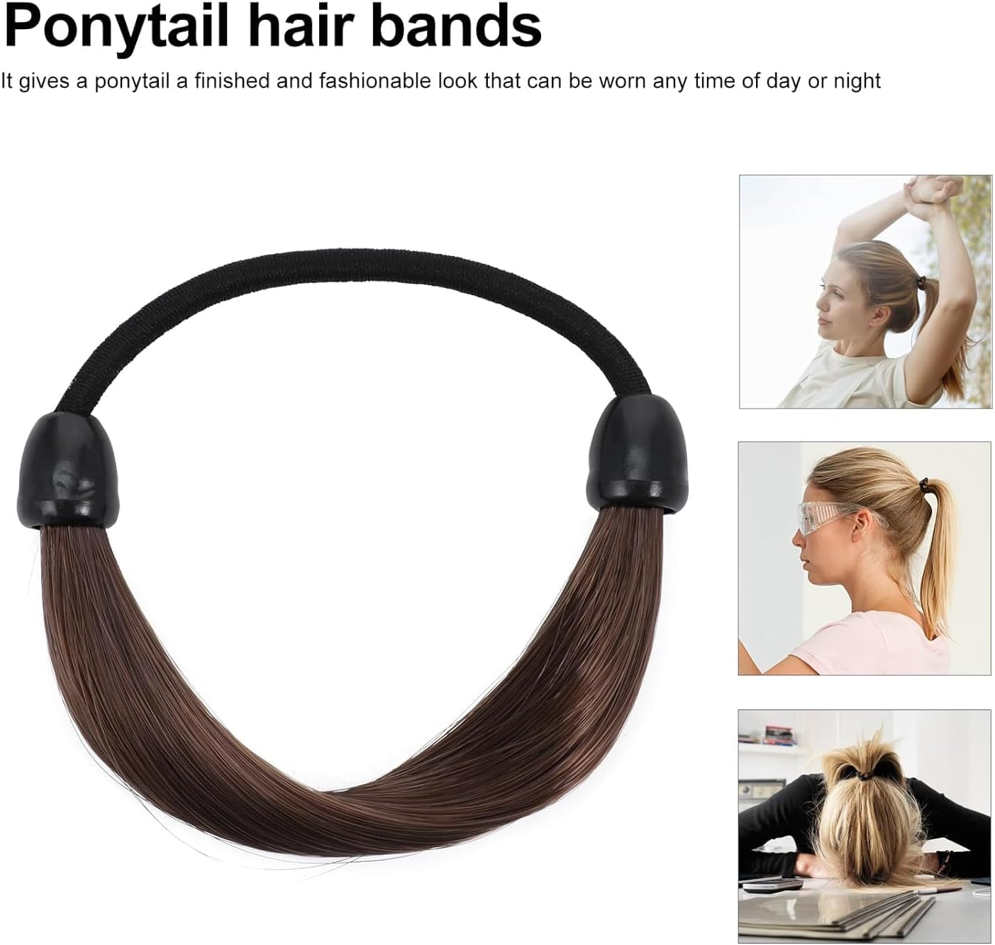 Elastic Bands Brown Hair Ties Braided-Wigs, 3 Pcs Wig Hair Ties Synthetic Ponytail Holders, Elastic Wigs Ponytail Holders Realistic Wig Hair Ropes image number 1