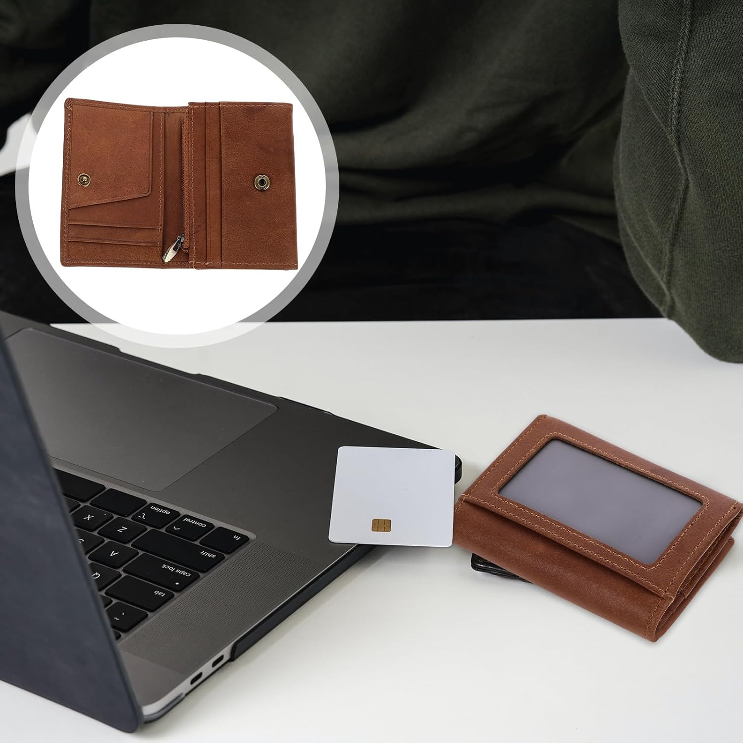 FRCOLOR Genuine Leather Small Coin Purse Card Holder Wallet for Women and Men, Compact Distressed Leather Change Pouch with Multiple Card Slots, Portable Money Organizer for Everyday Use image number 4