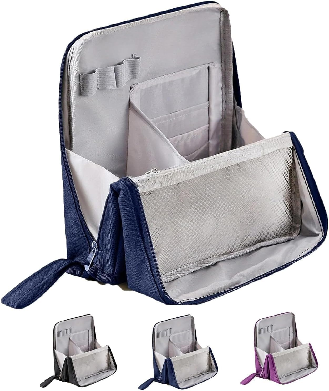 Leanockesa Standing Makeup Bag &ndash; Portable, Large Capacity, Makeup Bag with Compartments, Multi,Travel Makeup Organizer (Blue)