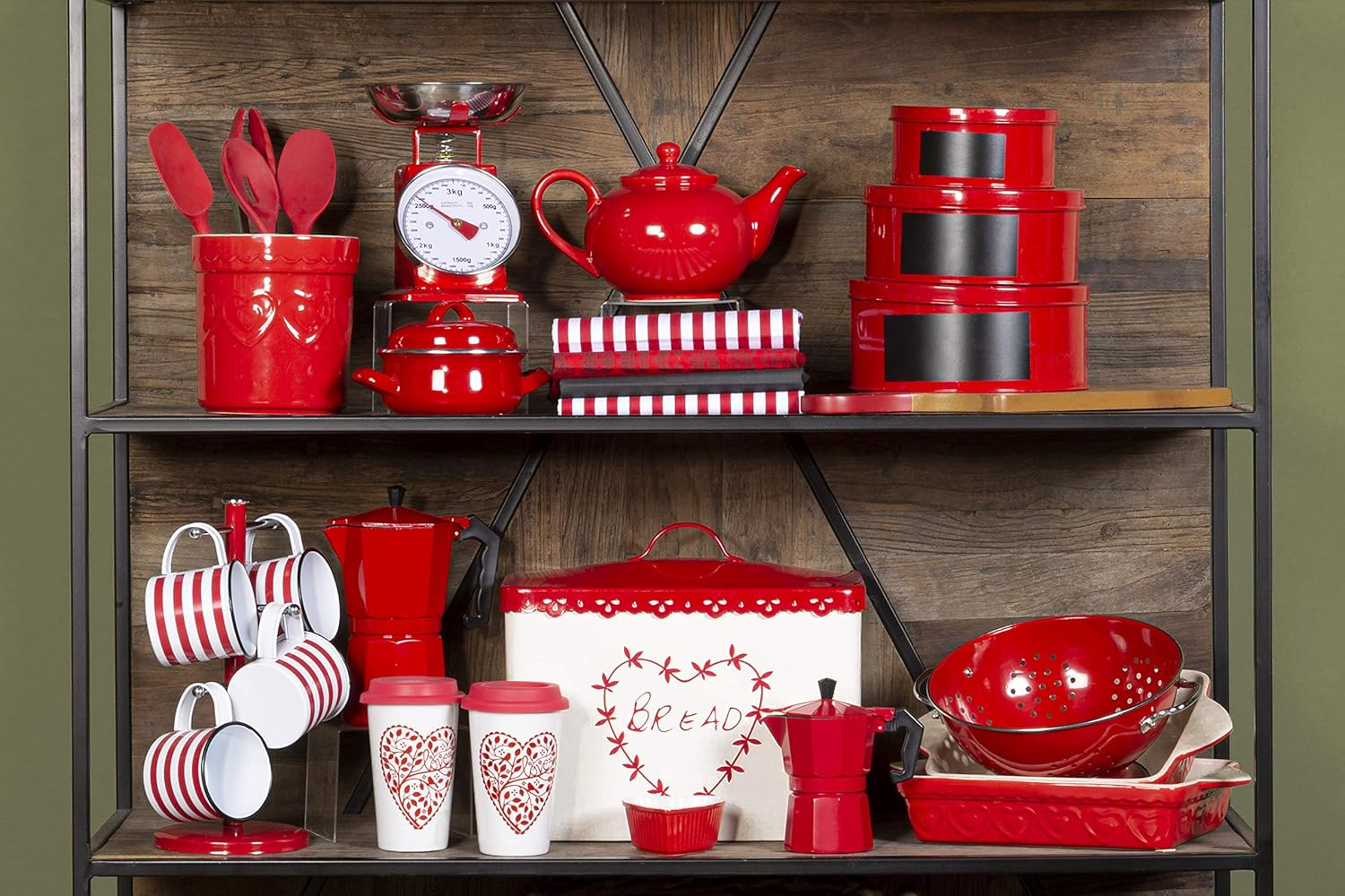 Premier Housewares 3KG Retro Kitchen Scale Weighing Scales Cooking Stainless Steel Kitchen Scales with Bowl Baking Scales Food Scales for Weighing, Red image number 4