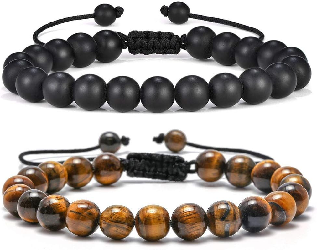 M MOOHAM Lava Rock Bracelet - 8Mm Stone Tiger Eye Bracelet Lava Rock Bracelet, Stress Relief Yoga Beads Adjustable Bracelet Anxiety Aromatherapy Essential Oil Diffuser Healing Bracelet for Men Women
