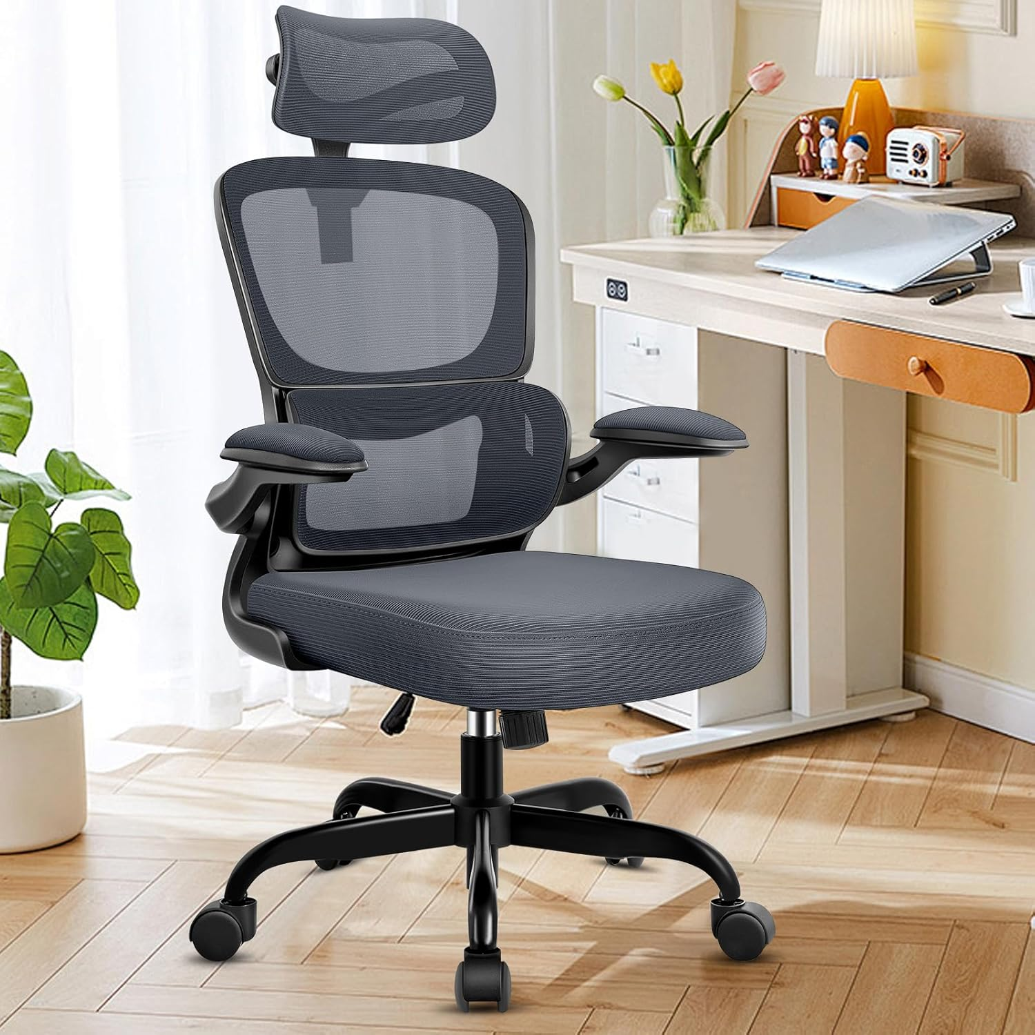 Razzor Ergonomic Office Chair, High Back Mesh Desk Chair with Lumbar Support and Adjustable Headrest, Computer Gaming Chair, Executive Swivel Chair for Home Office, Rz2202H-Mint Green