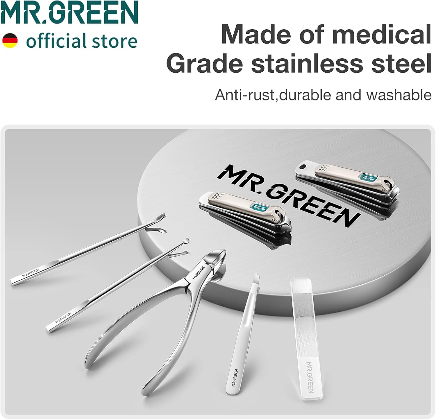 MR.GREEN 7 in 1 Manicure Sets Personal Care Tools Professional Stainless Steel Nail Clippers Pedicure Set Manicure Set with PU Leather Case