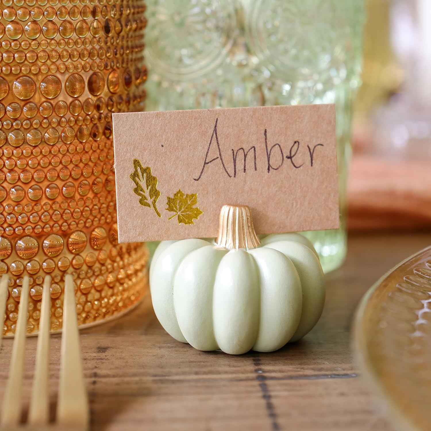 Kate Aspen Fall Decor Mini Green Pumpkin Place Card Holder (Set of 6), Place Settings, Perfect for Thanksgiving Table Decor, Fall Themed Weddings, Bridal Brunches image number 5