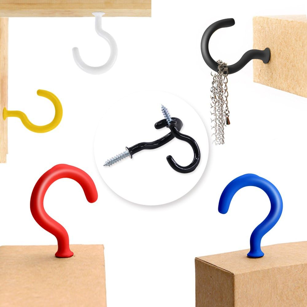 Swpeet 100Pcs Black 6 Sizes Cup Hook Kit, Vinyl Coated Ceiling Screw Mug Holder for Home, Office and Workplace - 1/2", 5/8", 3/4", 7/8", 1", 1-1/4" (Black) - Black image number 2