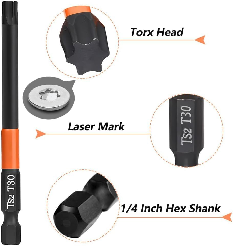 KEWAYO 10Pcs Screw Driver Bit Set,S2 Alloy Steel Magnetic 1/4 Inchollow Plum Blossom Head Screwdriver Set, for Home Automotive Repair T10, T15, T20, T25, T30, T40 image number 6