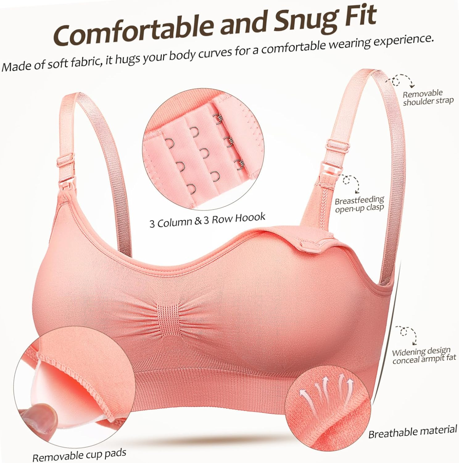 Ipetboom Maternity Nursing Bras with Extenders for Breastfeeding Comfortable and Stylish Breastfeeding Bras for Moms Skin image number 4