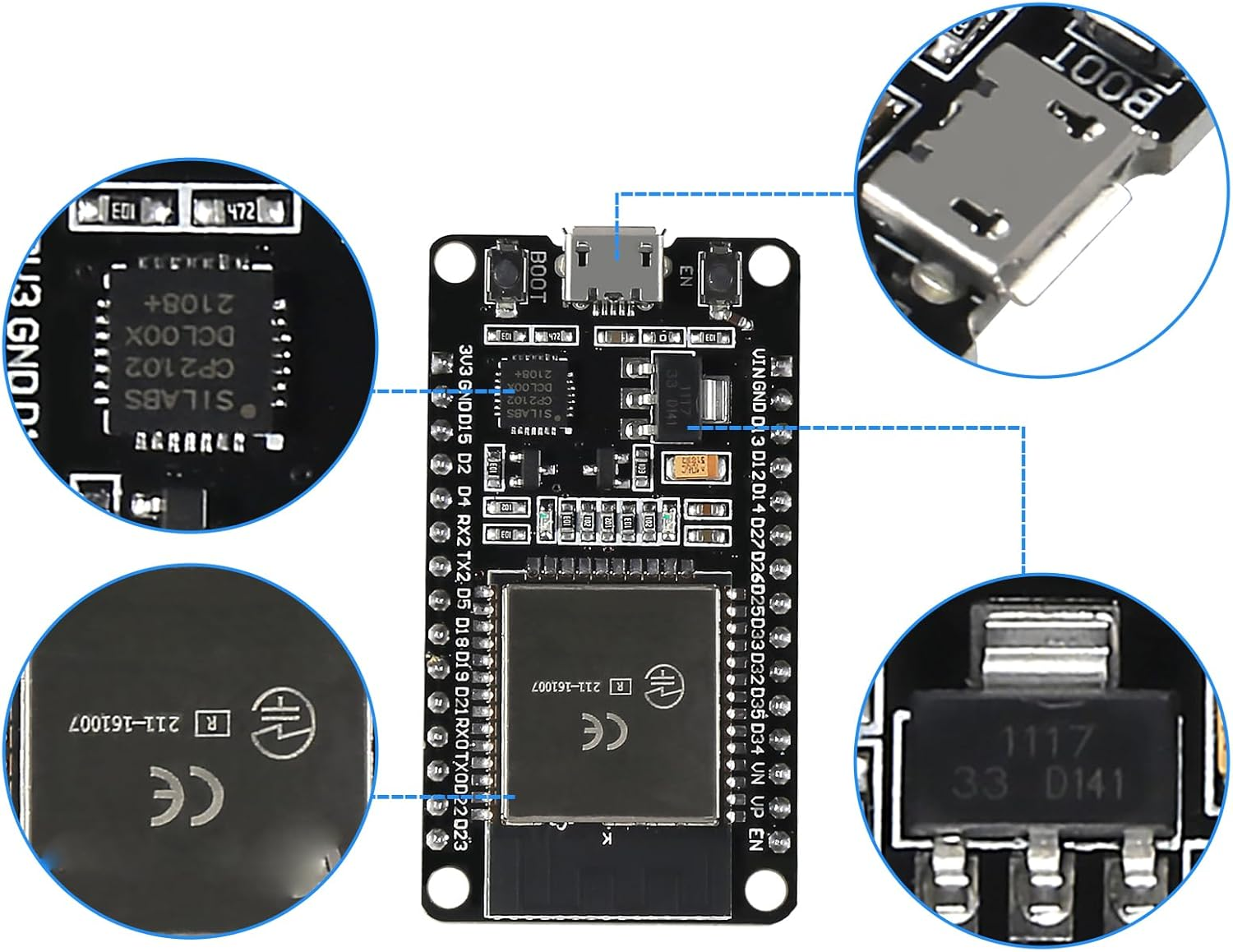 DIANN 2Pcs ESP WROOM 32 ESP32 Development Board 2.4Ghz Wifi Dual Cores Microcontroller Integrated with Antenna RF Low Noise Amplifiers Filters 30 Pins image number 1