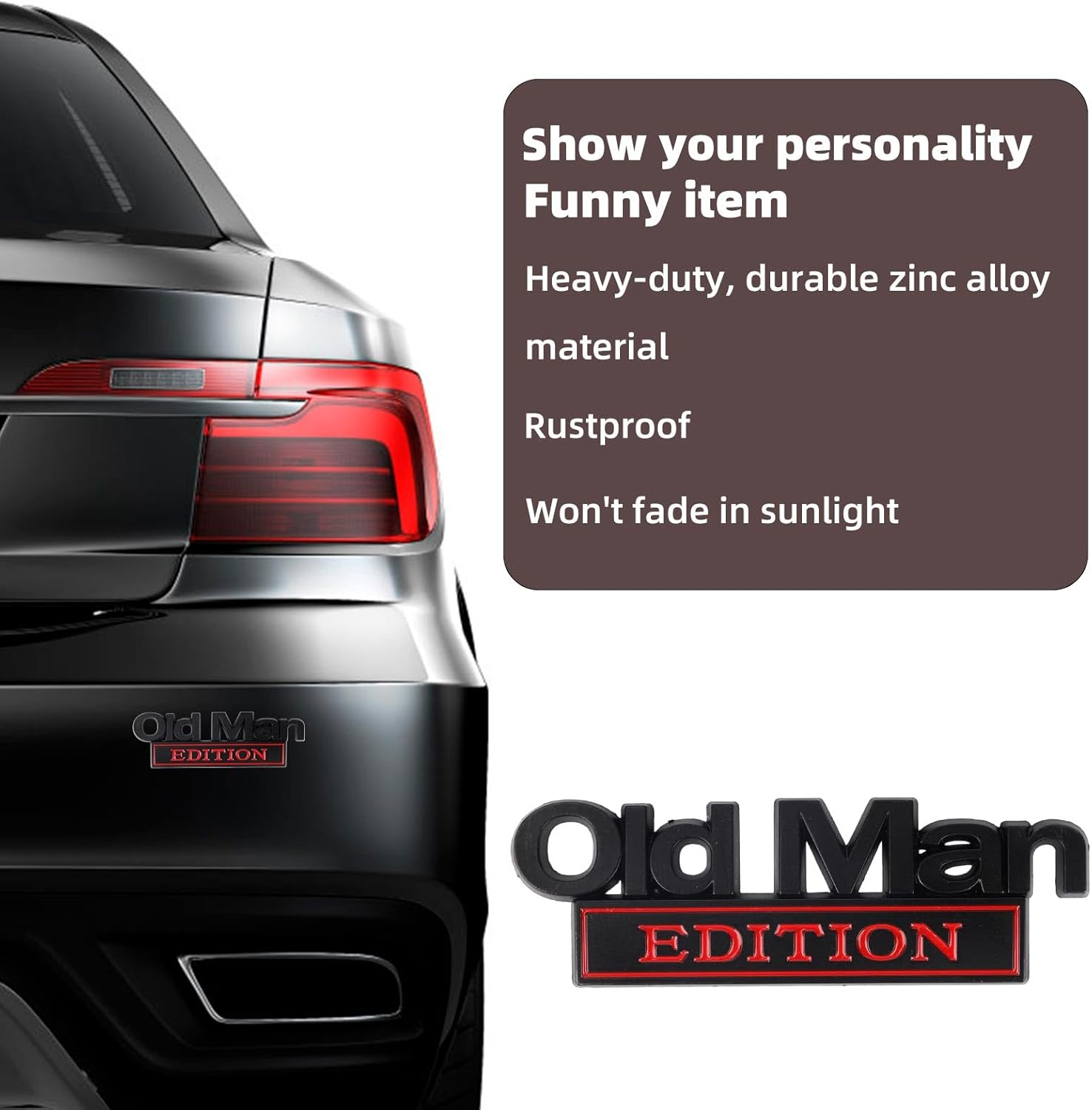 Penitue 2Pcs Old Man Edition Car Emblems, Zinc Alloy Old Man Edition Car Badge Waterproof 3D Bumper Badge Emblem for Motorcycle SUV Truck Fender Rear Tailgate (Black Red) image number 3