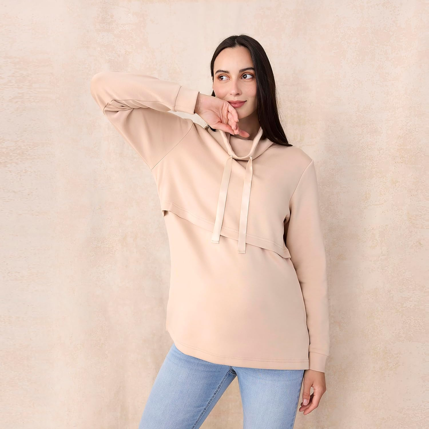 Motherhood Maternity Women'S Long Sleeve Funnel Neck Nursing Pullover Pregnancy Sweatshirt for Breastfeeding image number 4
