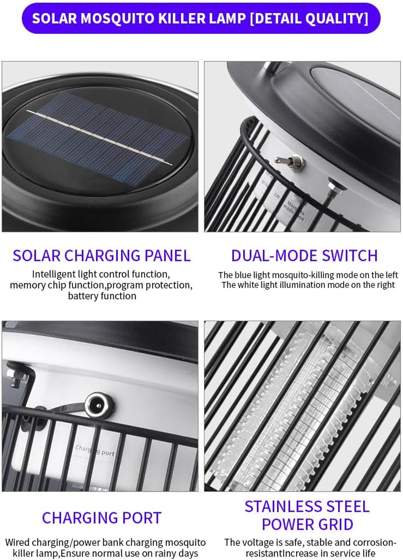 Outdoor Waterproof Solar Mosquito Zapper Outdoor Solar Powered Mosquito Killer Lamp Mosquito Repellent Lamp for Patio Yard Garden Insect (Purple Light, White Light) image number 5