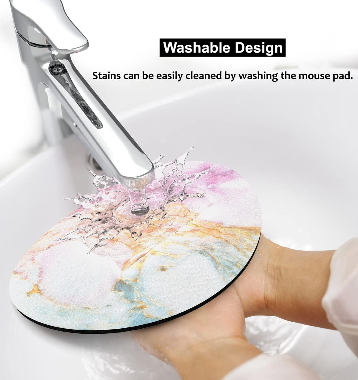 Small Mouse Pad 7.9 X 7.9 Inch, Audimi round Mouse Pad for Laptop Wireless Mouse Home Office Travel, Portable & Washable Cute Marble image number 4