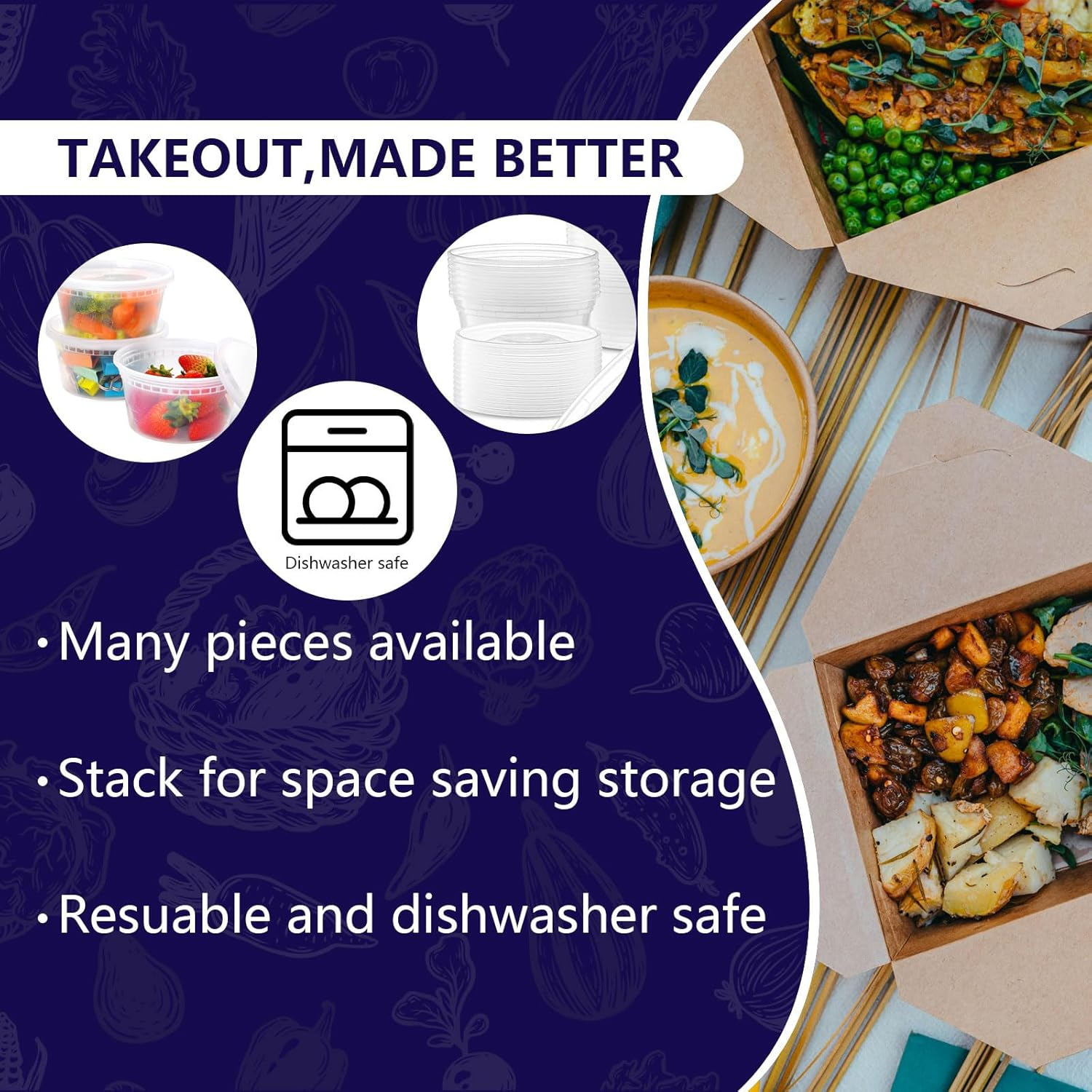 60-Pack 12 Oz Plastic Food Storage Containers with Airtight Lids, Microwave, Freezer & Dishwasher Safe,Stackable,Bpa-Free,12 Oz Deli Meat Containers with Lids for Soups, Sauces, Salads, and Meal Prep