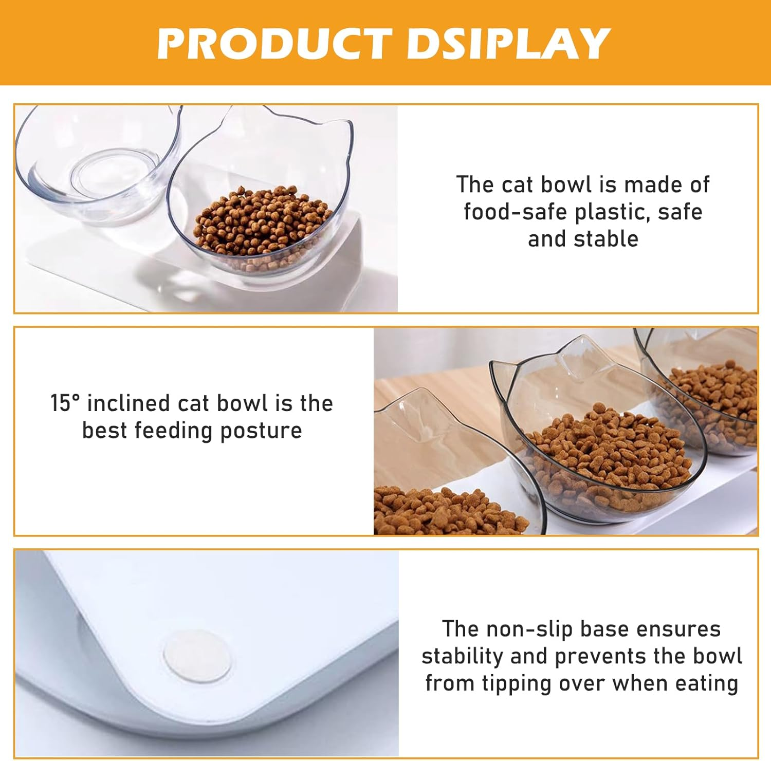 Cat Feeding Bowl, Cat Bowls, 15&deg; Tilting, Cat Feeding Bowl, Raised Cat Bowl, Feeding Bowl for Cat, 3-In-1 Cat Bowl, Dog Bowl, Anti-Vomiting Feeding Bowl, Cat Feeding Station Cats image number 3