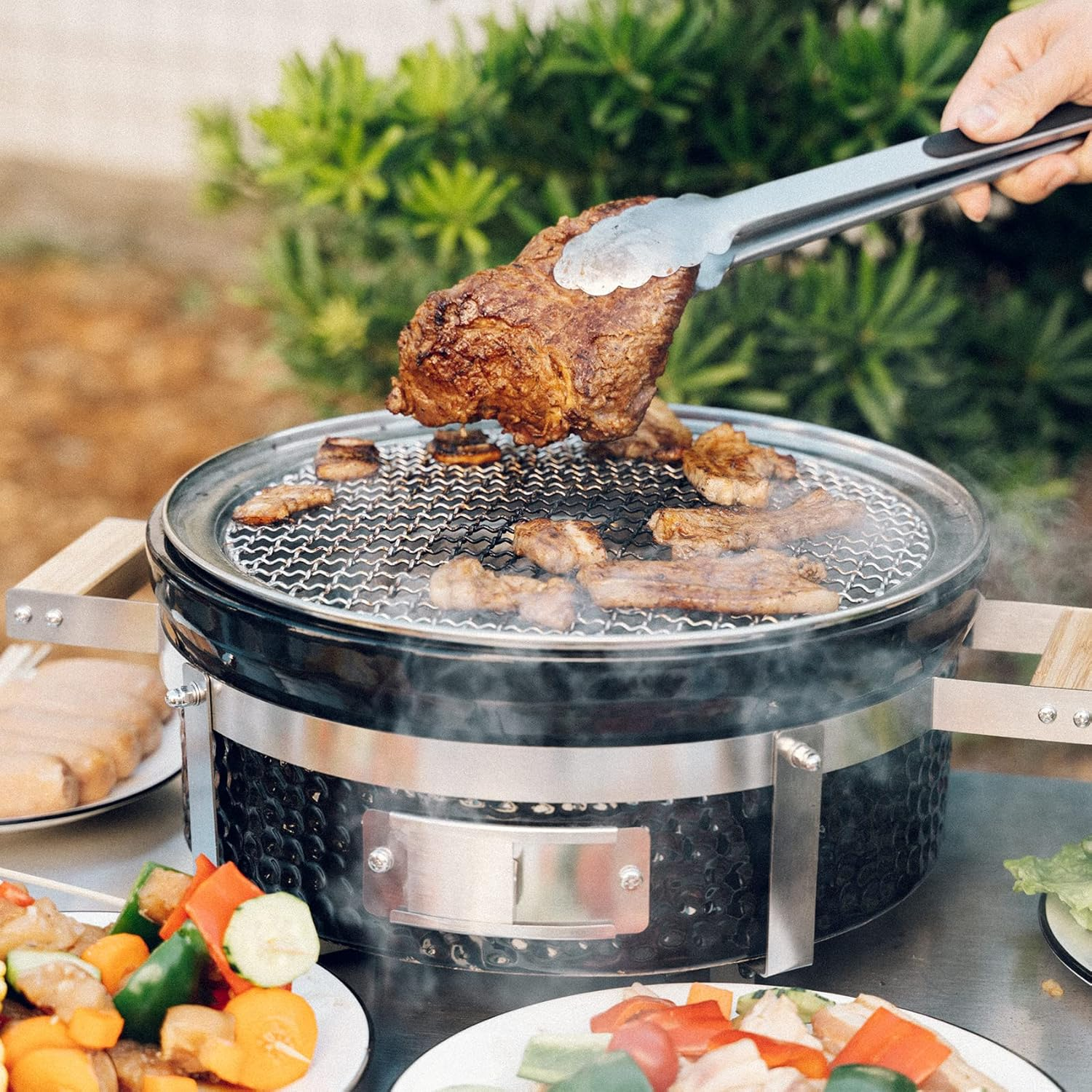 Onlyfire Ceramic Hibachi Charcoal Grill with Grid Lifter, 14" Portable BBQ Yakitori Grill with Stainless Steel Grate for Outdoor Patio Backyard Barbecue Cooking, GS305 image number 1