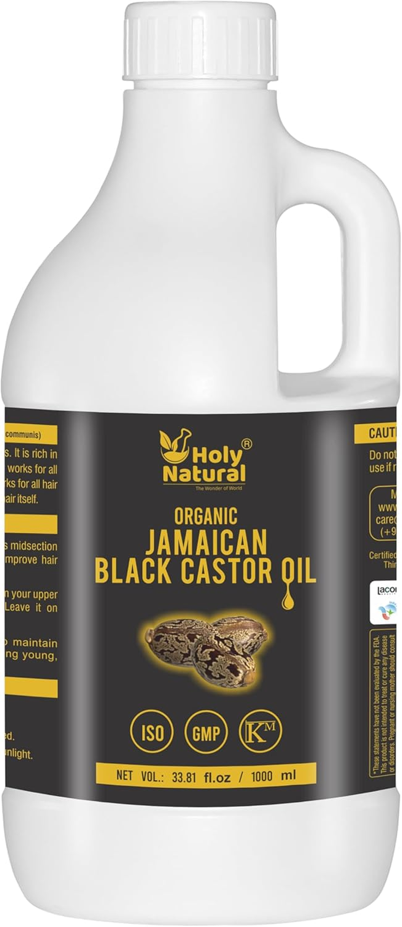 Holy Natural - the Wonder of World Organic Jamaican Black Castor Oil (1000Ml), Cold Pressed, USDA Certified, Traditional Roasted Castor Beans Smell, Chemical Free, Best for Skin and Hair image number 1