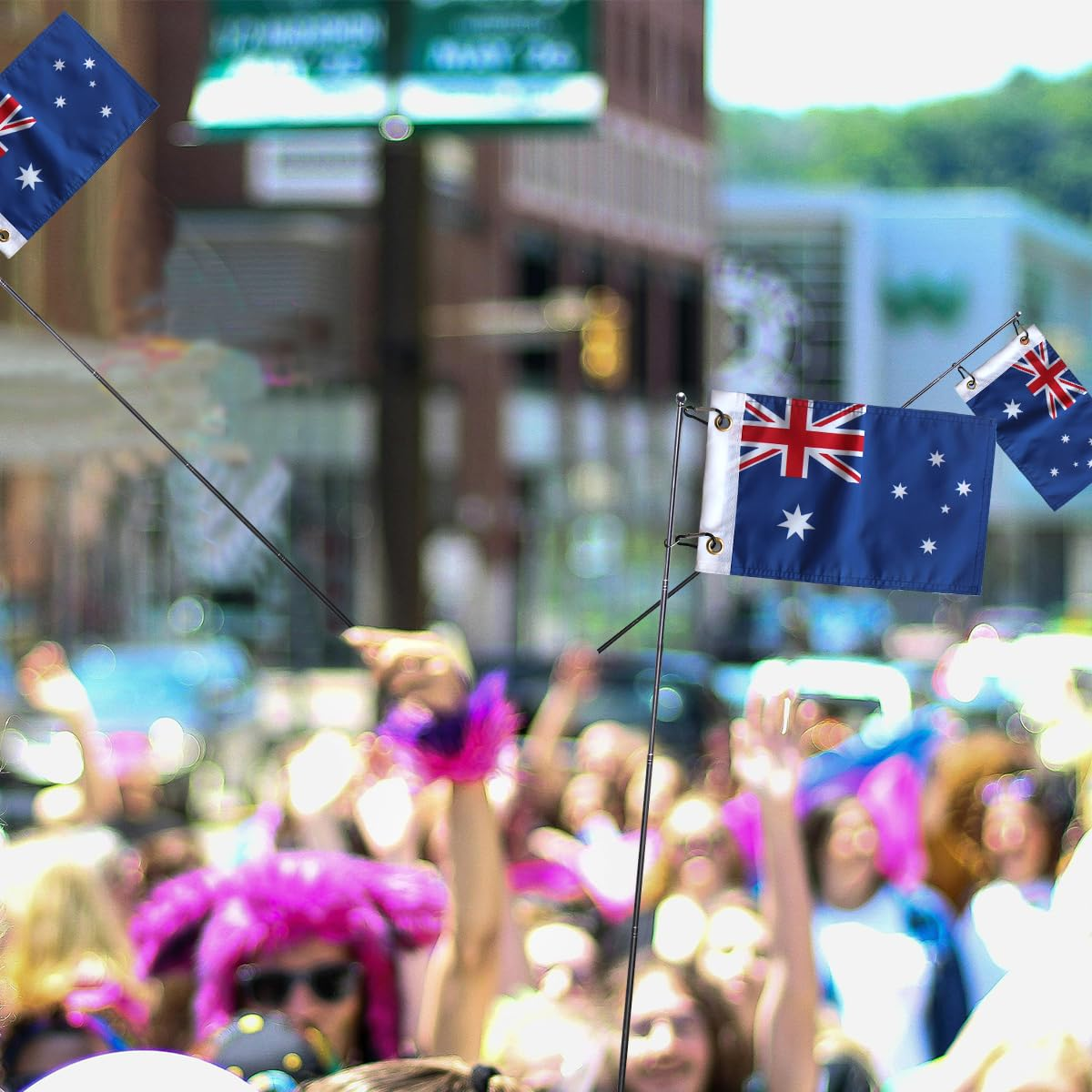 National Flag Countries Flags with Handheld Flagpole Telescopic Stainless Steel Pole with Snap Clips (Australia, with 1.6M Pole) image number 2