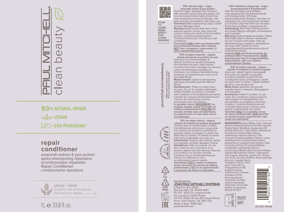 Paul Mitchell Clean Beauty Repair Conditioner 1 Liter image number 2