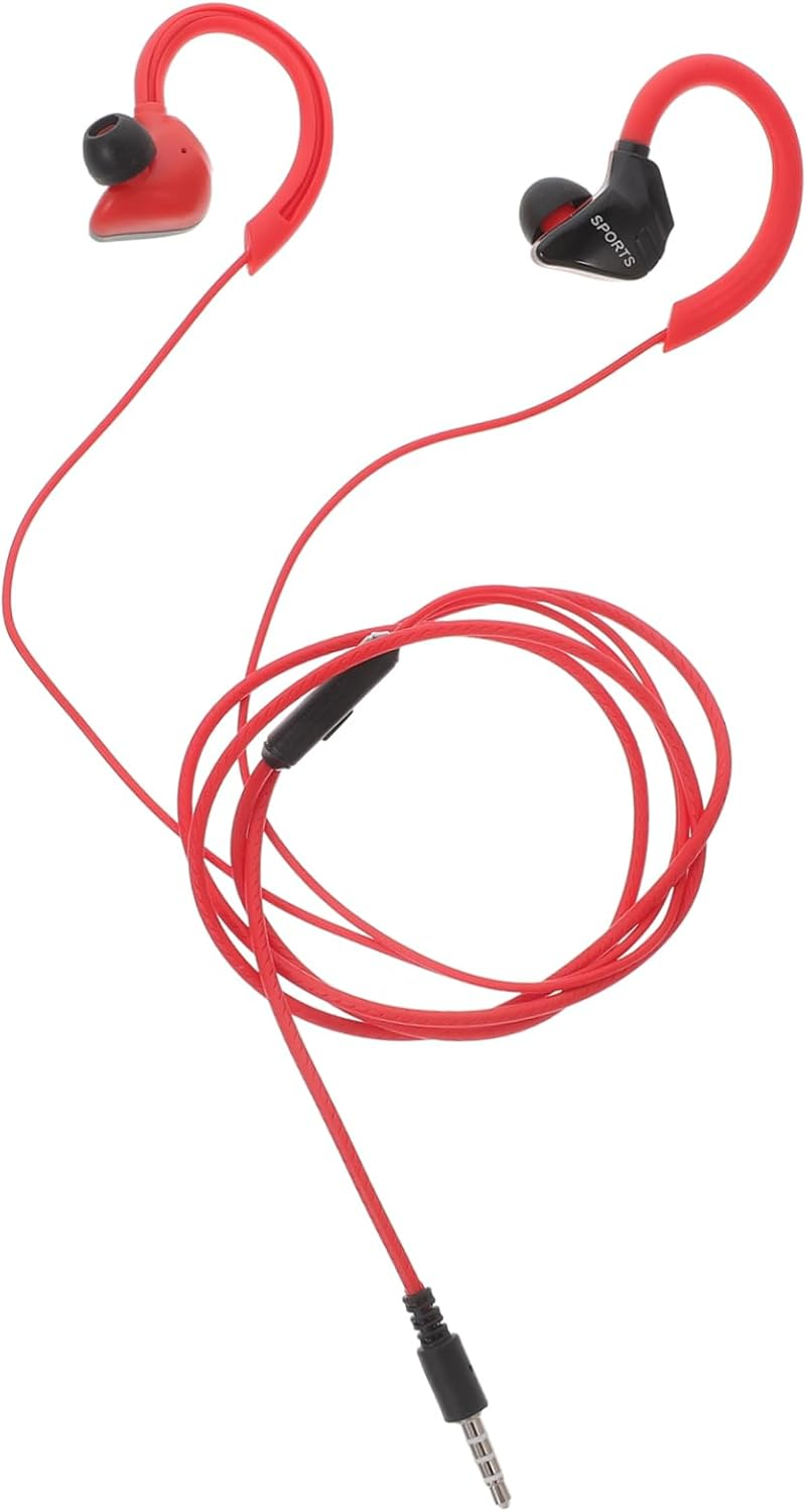 SHINEOFI Wired Ear Hook Earphones In-Line Control, Red Sweat-Proof Earphones for Running and Sports, Low Bass Wired Earbuds Compatible Cell Phones for Active Lifestyles image number 6