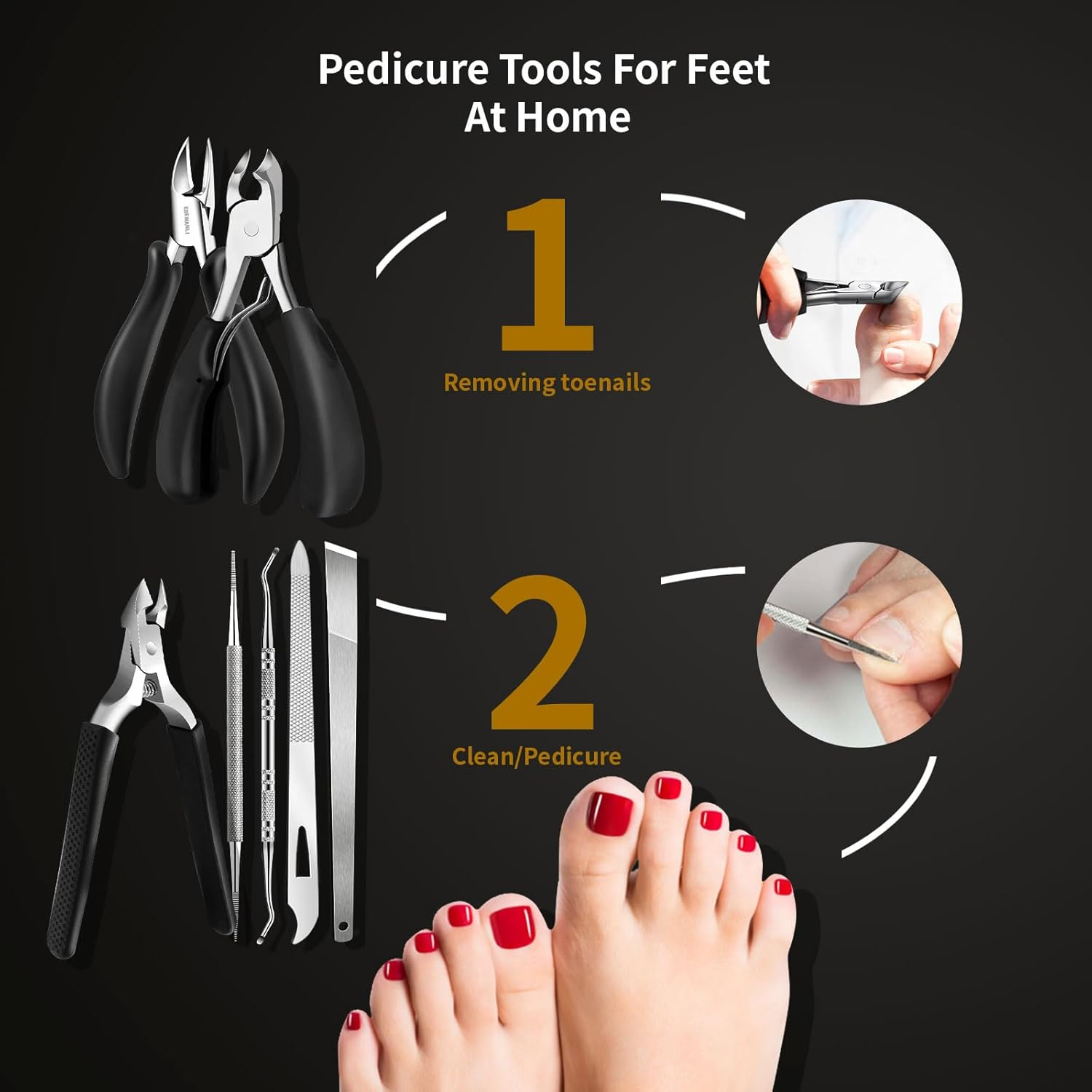 EBEWANLI Toe Nail Kit, 7PCS Pedicure Tools for Feet, Heavy Duty Toenail Clippers for Thick Toenails or Ingrown Toenail Removal, Professional Nail Nippers Cutters with Non-Slip Handle for Seniors image number 2