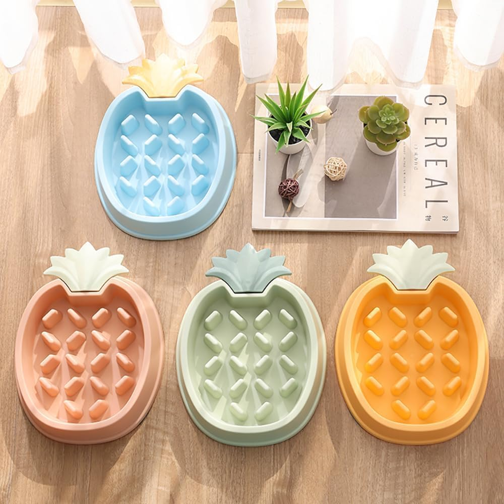 1Pc Pineapple-Shaped Slow Feeder Bowl,Adorable Pineapple Slow Food Bowl,Pineapples-Shaped Pet Slow Eating Food Bowls for Dogs and Cats, Blue