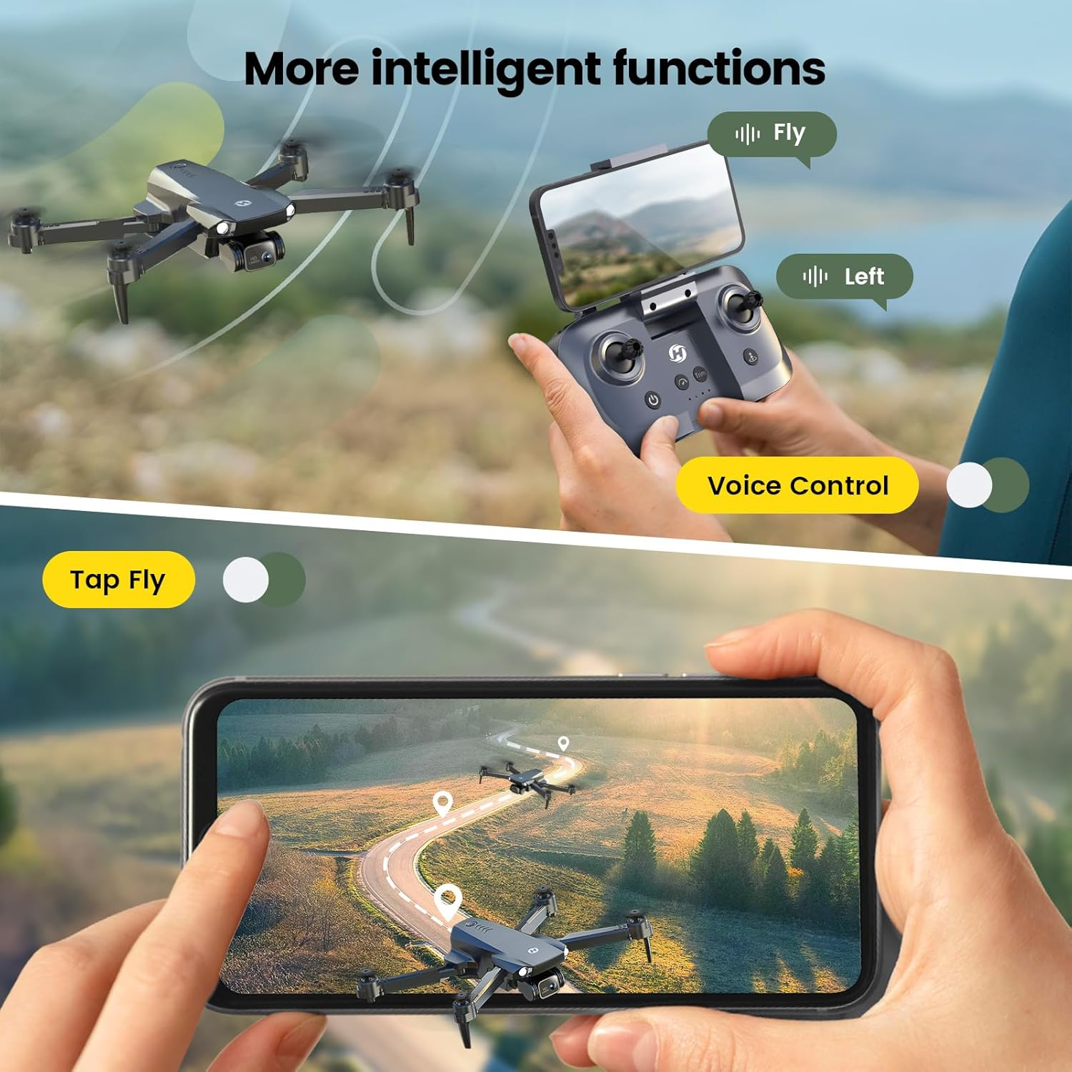 Holy Stone HS290 Foldable Drone with 1080P HD FPV Camera for Adults and Kids, RC Quadcopter with Optical Flow, Voice & Gesture Control, APP Control,Tap Fly, 3 Speed Modes,2 Modular Batteries,Toys Gifts for Boys and Girls image number 4