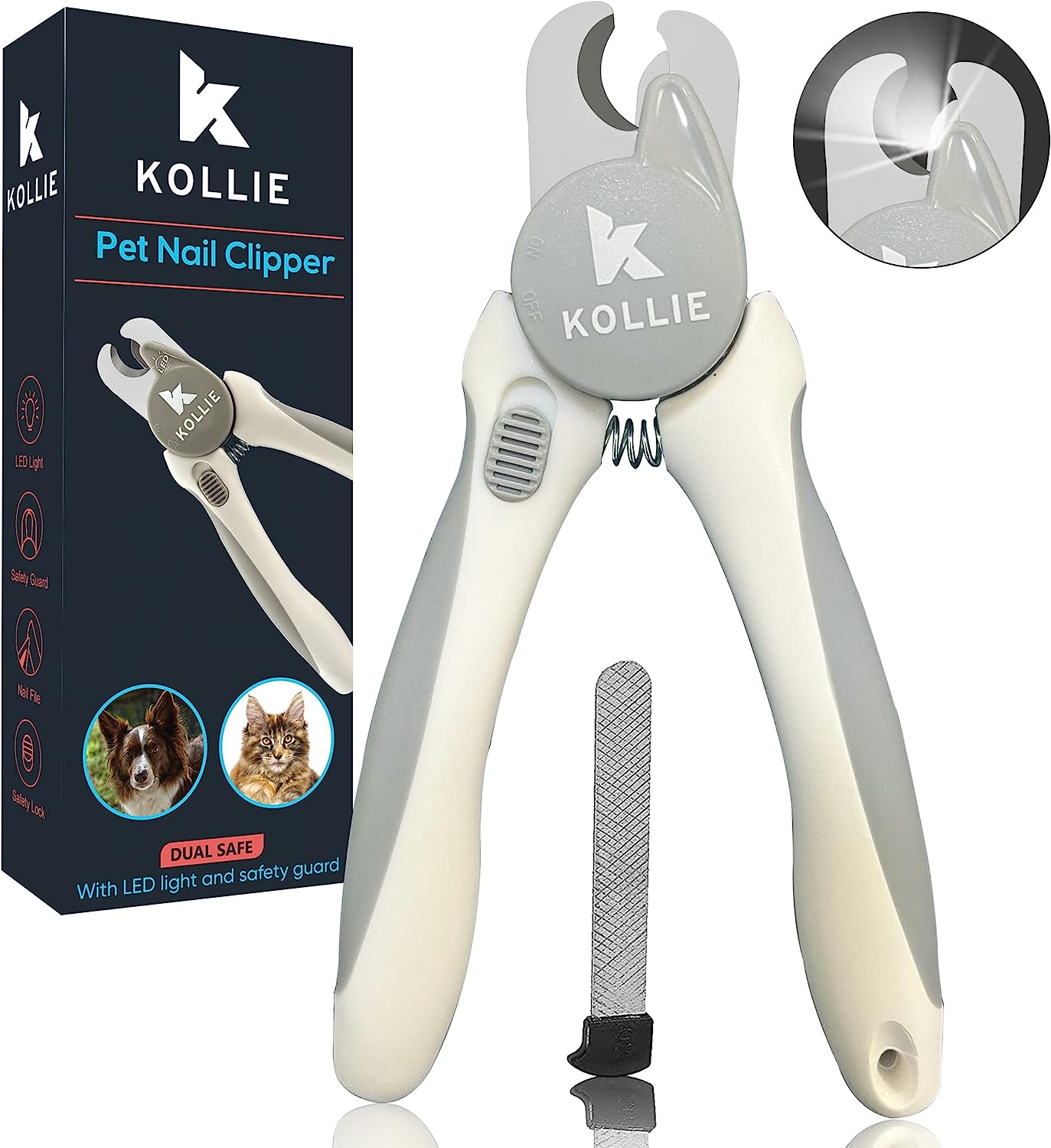 Kollie Dog Nail Clippers with Light &ndash; See the Nail Bloodline for Safer Clipping, Safety Stop, Stainless Steel Blades, for Dogs & Cats