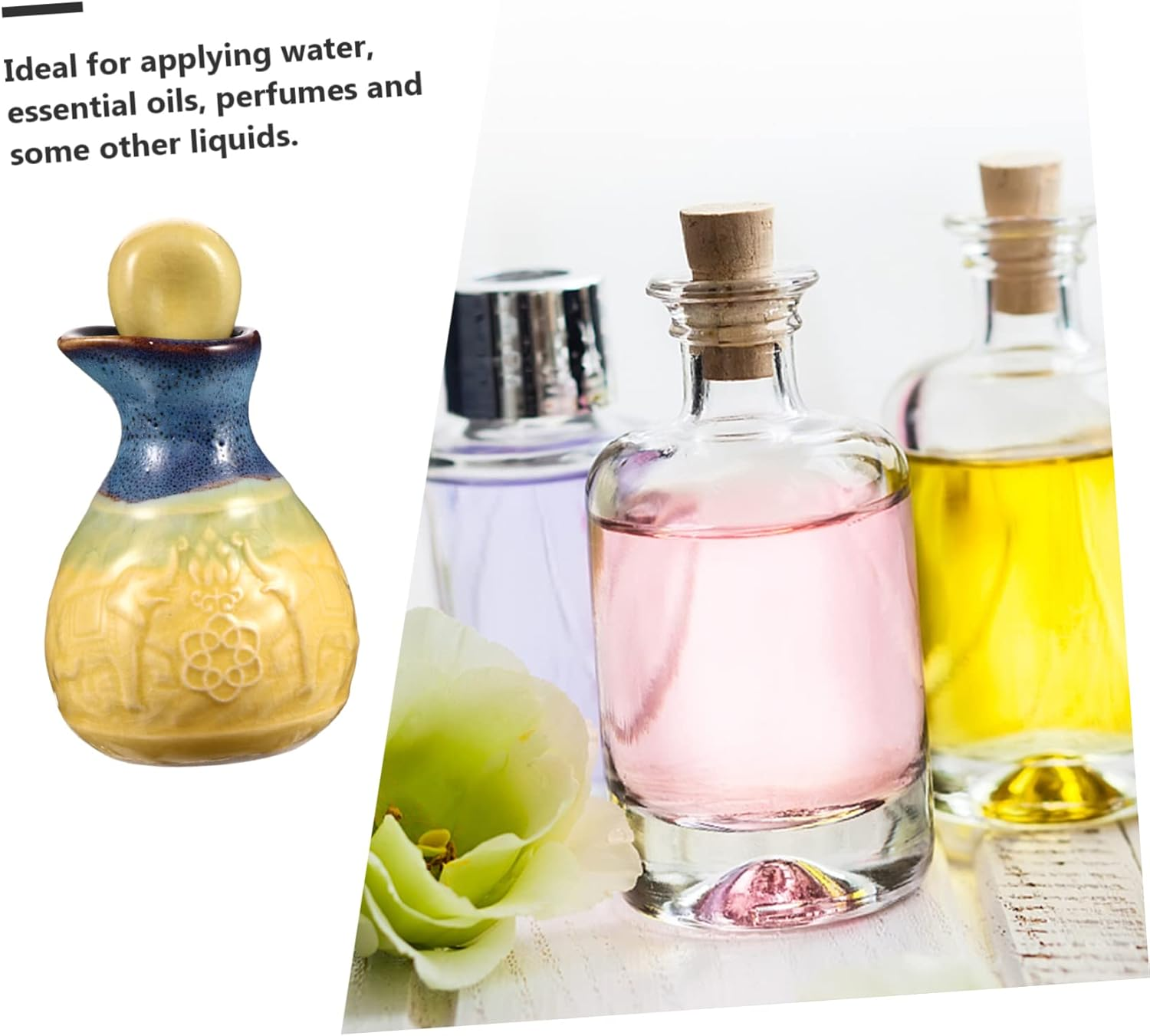 Ceramic Perfume Essential Oil Bottle Wide Mouth Refillable Elegant Decor Essential Oil Flask for Aromatherapy