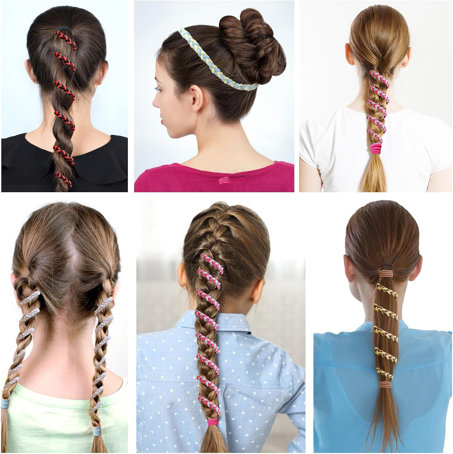 3 Pcs 25" Spiral Braided Hair Ties for Sports,No Damage, Non-Slip Elastic Ponytail Holders for Women Girls,Riptie Hair Bands for Gym, Yoga,Beach Activities(Mix Color)