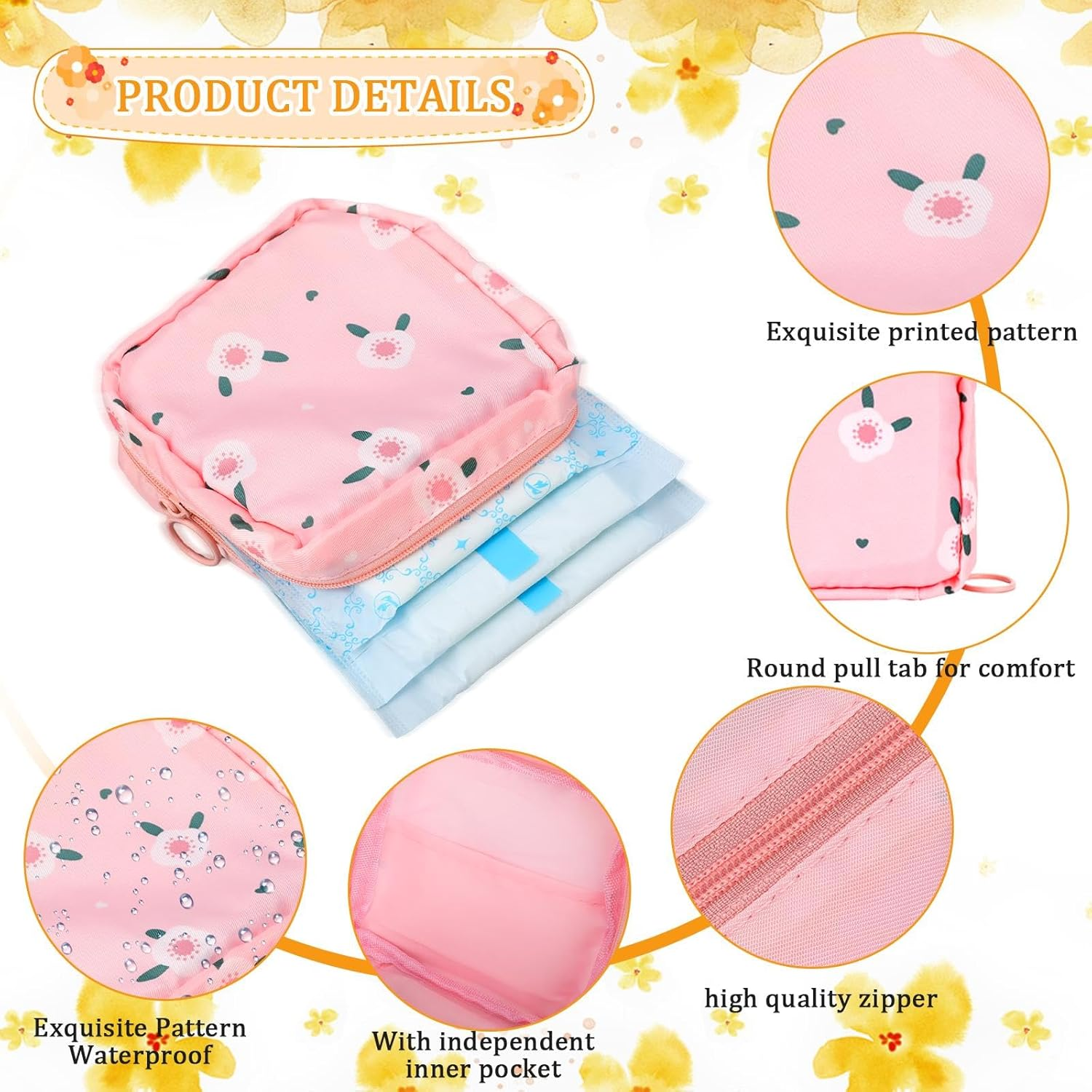 KALIONE 4Pcs Sanitary Napkin Pad Pouch, Period Bag Period Pouch,Tampon Storage Pouch, Portable Reusable Menstrual Pads Bags for Women Teen Girls, Tampons Holder, Pad Bag, Feminine Care