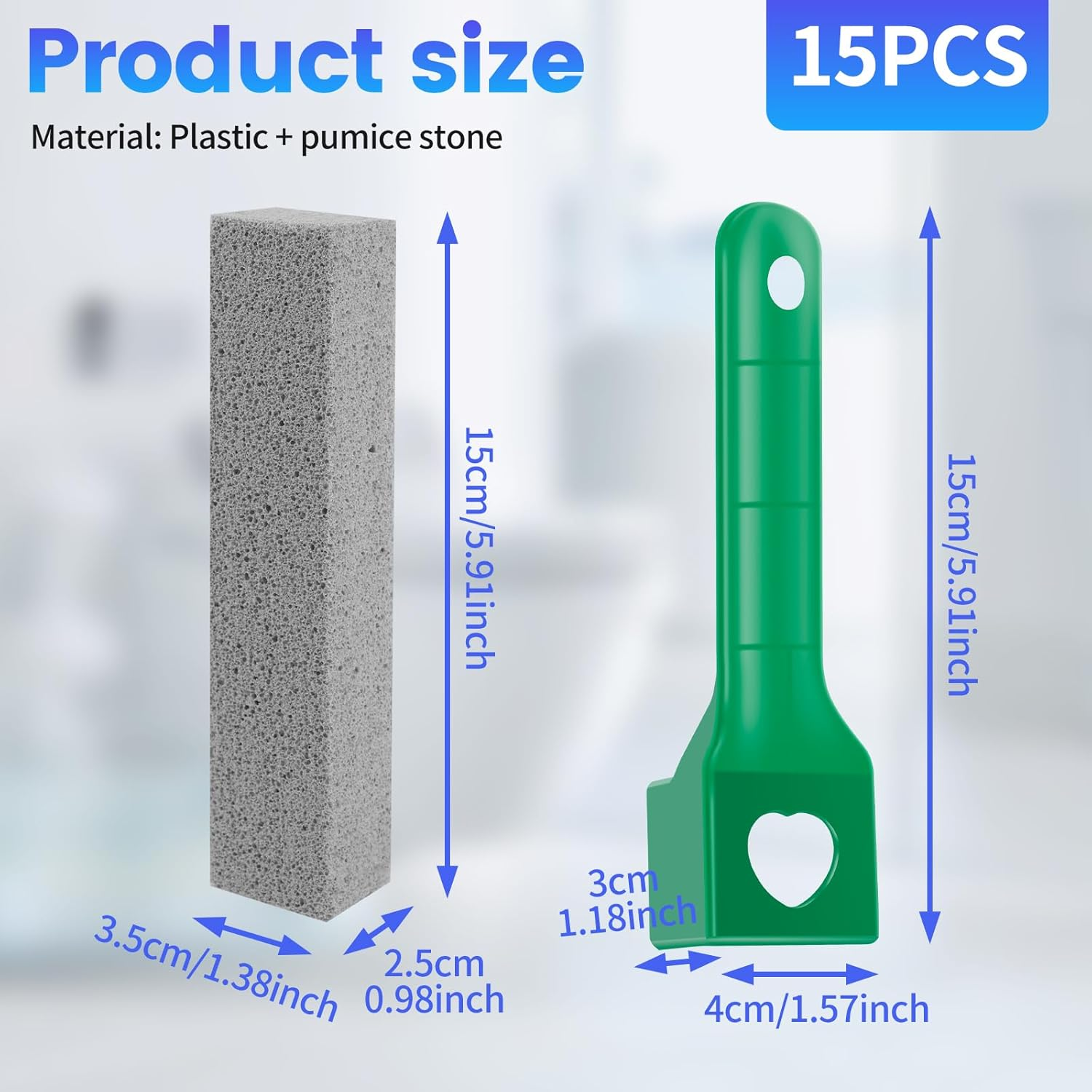 Fwqofvk 15 Pack Pumice Cleaning Stone with Long Handle Toilet Bowl Cleaner Removable Pumice Scouring Stick Effective Pumice Stone Pumice Cleaning Bar for Home Cleaning Toilet, Bathtub (Green) - Green image number 6