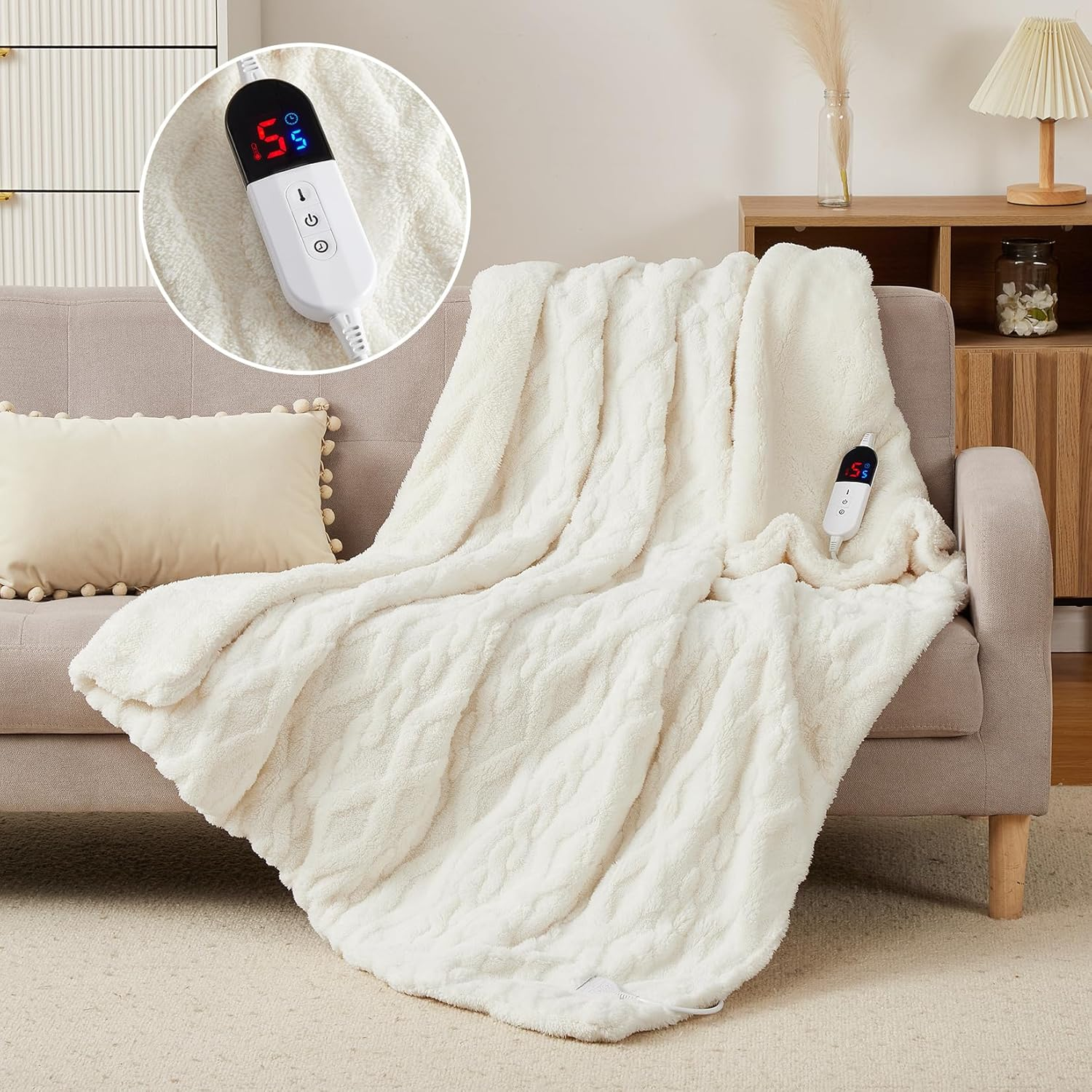 Heated Throw Blanket - 160X130Cm Thick Tufted Sherpa Electric Blanket with 6 Heat Settings and 10H Auto-Off, SAA Certified Overheat Protection Machine Washable Fast Heated Blanket, Gery