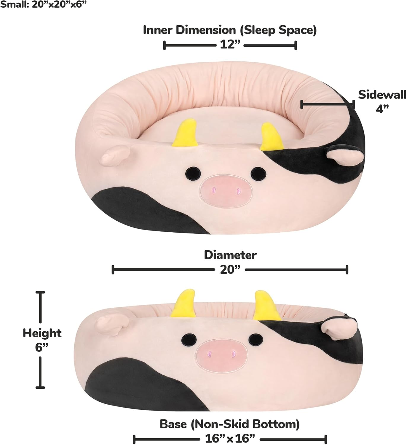 Squishmallows Original 20-Inch Connor the Cow Pet Bed - Small Ultrasoft Official Jazwares Plush Pet Bed image number 6