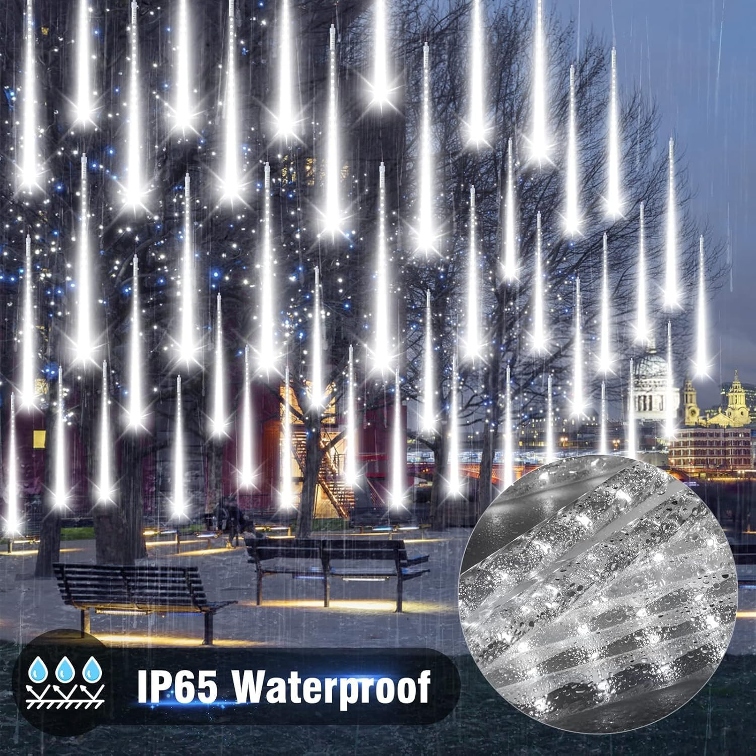 Musclez Christmas Meteor Shower Lights, 50Cm 10 Tubes 480 LED Christmas Lights Outdoor Indoor Decoration, Falling Star Lights for Xmas Trees Holiday Party Wedding Garden Patio Decor (Cool White)