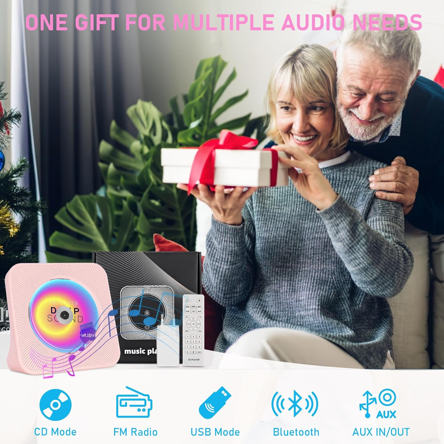 Portable Bluetooth CD Player Timer, Desktop Cd-Player Built-In Dual Hifi Sound Speakers, Kpop Players with Bluetooth Receive, Compact Music Player with Remote Control, Support USB, AUX Port, FM Radio image number 2