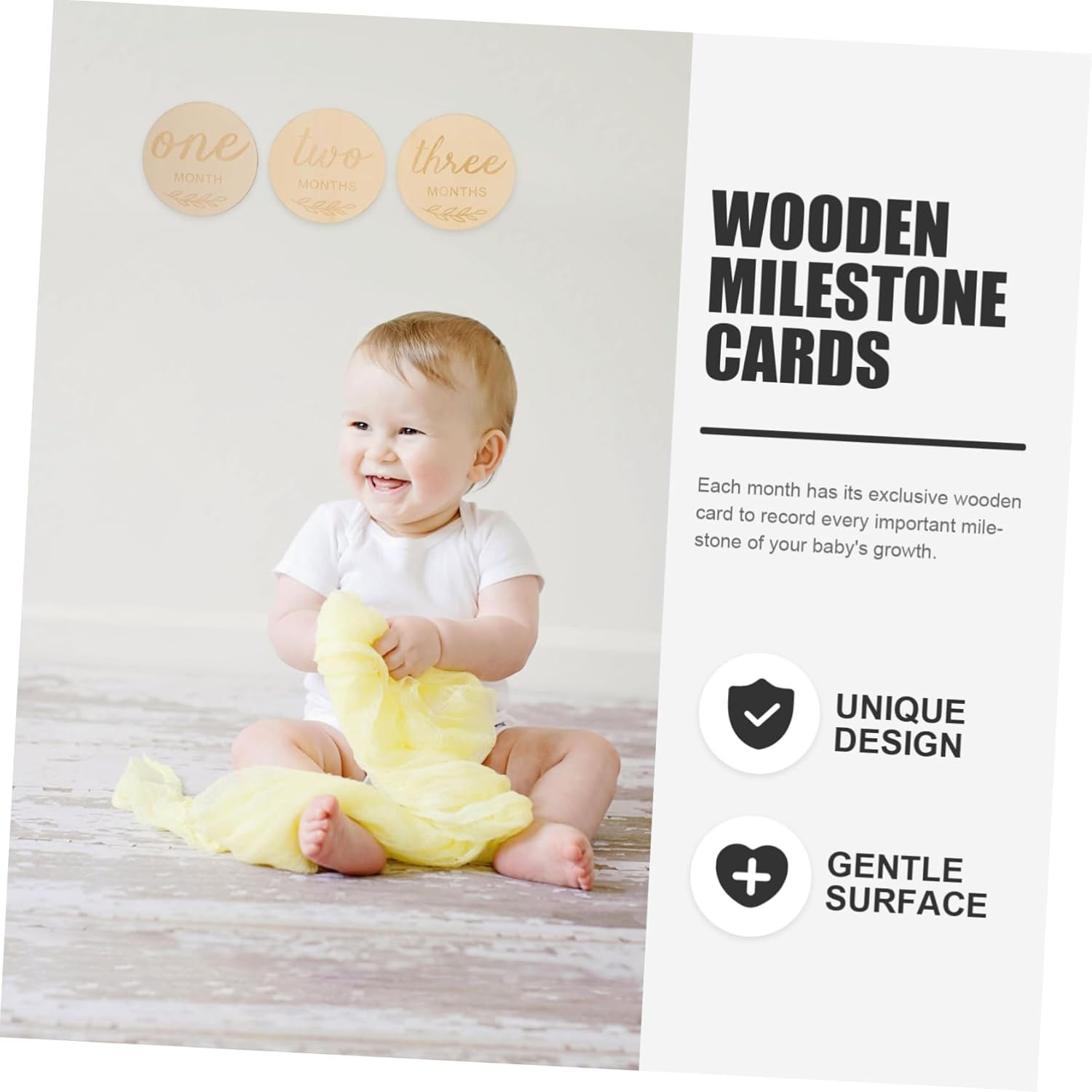 KONTONTY 12Pcs Wooden Milestone Cards Newborn Growth Wooden Discs Double Sided Photo Props Decorative Milestone Discs for Capturing Special Moments