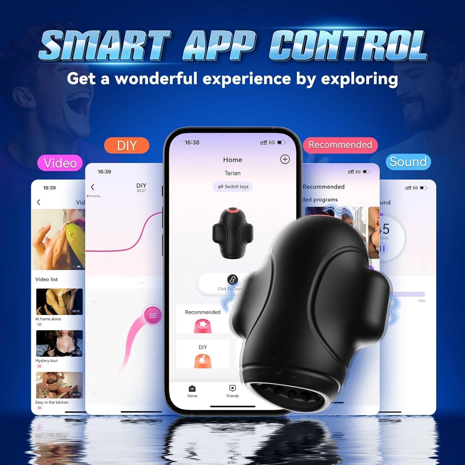 Male Masturbator Vibrating Toys with APP & 9 Vibrations,Penis Training Device Hands-Free Blowjob Masturbation,Penis Extender Training Toys & Games (APP Black) image number 6