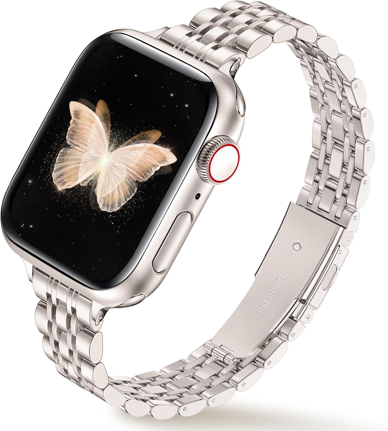 Ocaer Compatible with Apple Watch Strap 42Mm 41Mm 40Mm 38Mm, Slim Stainless Steel Metal Band for Apple Watch Series 10 9 8 7 6 5 4 3 2 1 SE, Elegant Apple Watch Bracelet for Women (Starlight) image number 4