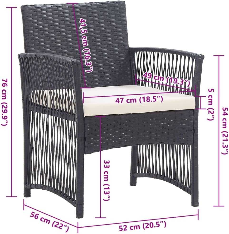 ** Vidaxl Garden Armchairs with Cushions - Black Poly Rattan, Patio Dining Chairs, Set of 2 image number 5