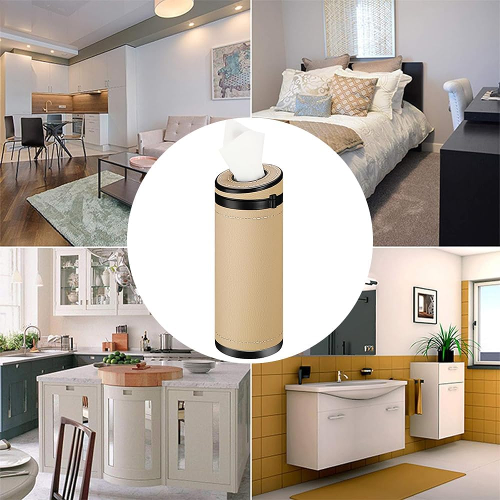 2 Pack Car Tissues Cylinder,Round Car Cup Holder Paper Box,With Window Breaker,Multi-Function Seat-Type Auto Tissue Holder,For Cars Cup Holder,Home,Bathroom,Office(Beige) image number 1