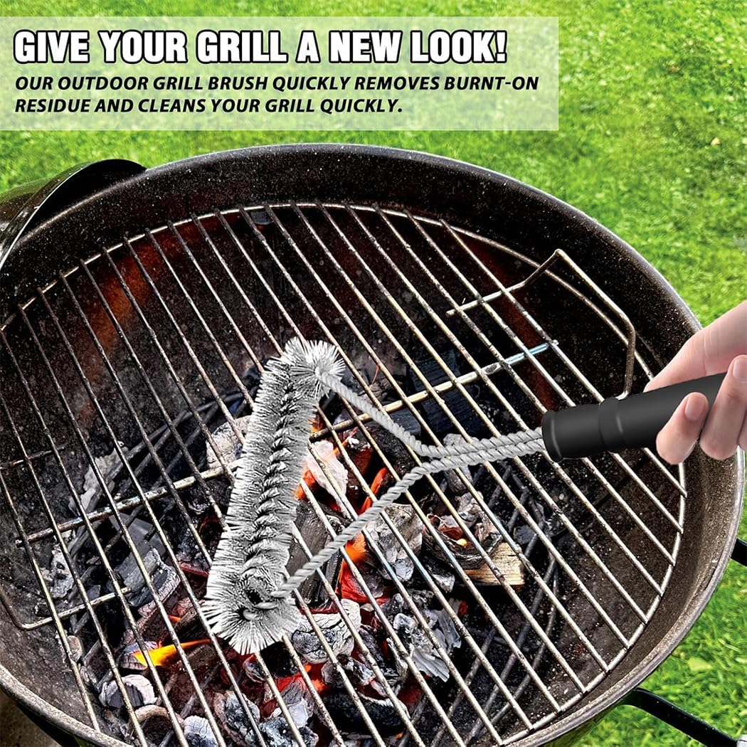 Idopick 2 Pcs BBQ Grill Brush, Stainless Steel Wire Barbecue Cleaning Brush with Plastic Handle for Grill Cooking Grates, Racks Burners, Char-Broil, Weber, Porcelain