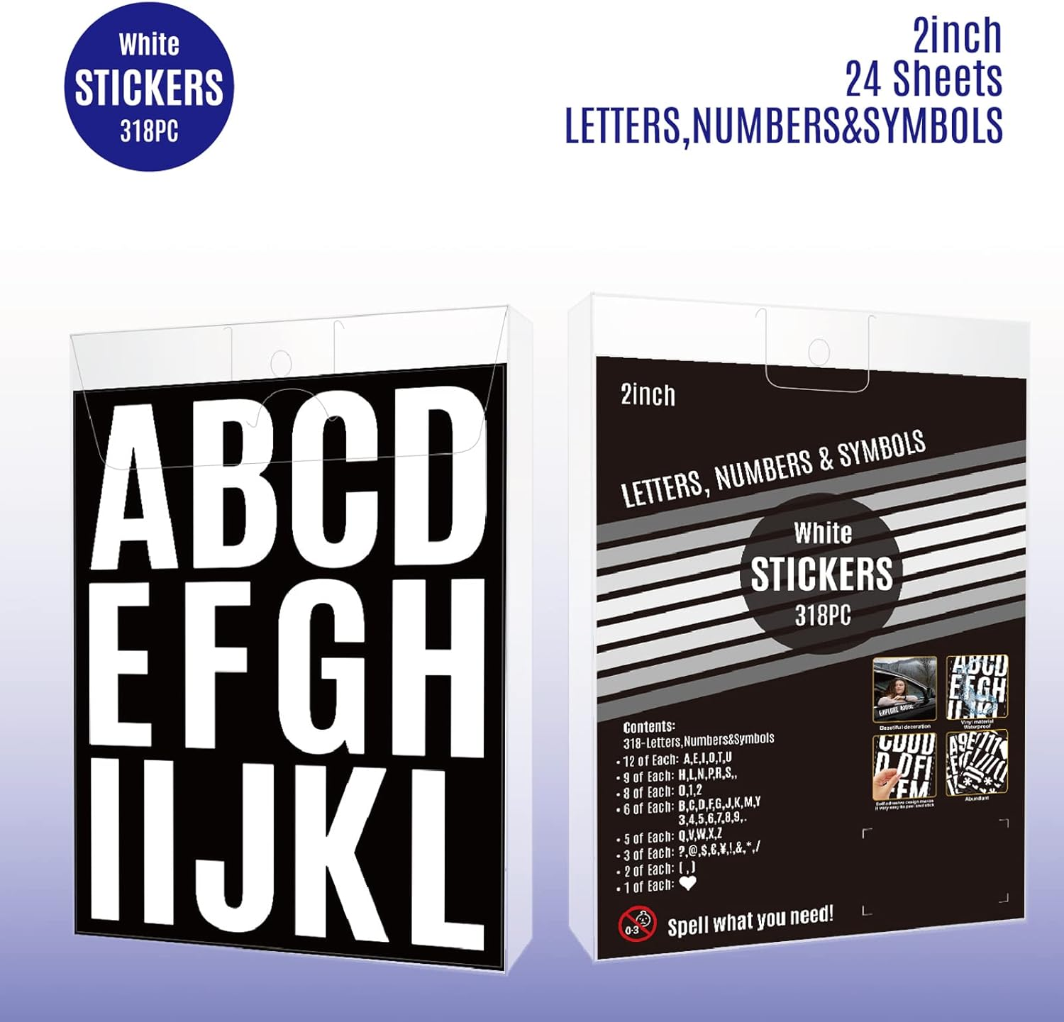 Waynoda 24 Sheets 2 Inch Self Adhesive Letters Stick on Vinyl Letters Capital Letter Stickers Alphabet Sticker Letter Number for Outdoor Sign Poster Mailboxes Crafts(White), Transparent,White - Gold image number 7