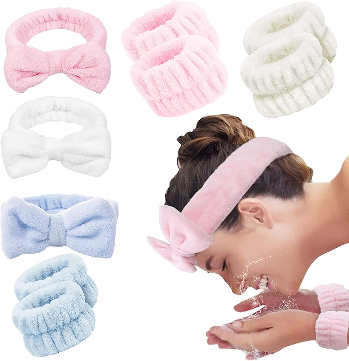 9Pieces Spa Headband Wrist Washbands - Microfiber Head Band Skincare Headbands Makeup Butterfly Headband and Wristband Set for Washing Face, Facial Wrist Towel Washbands for Women Girls