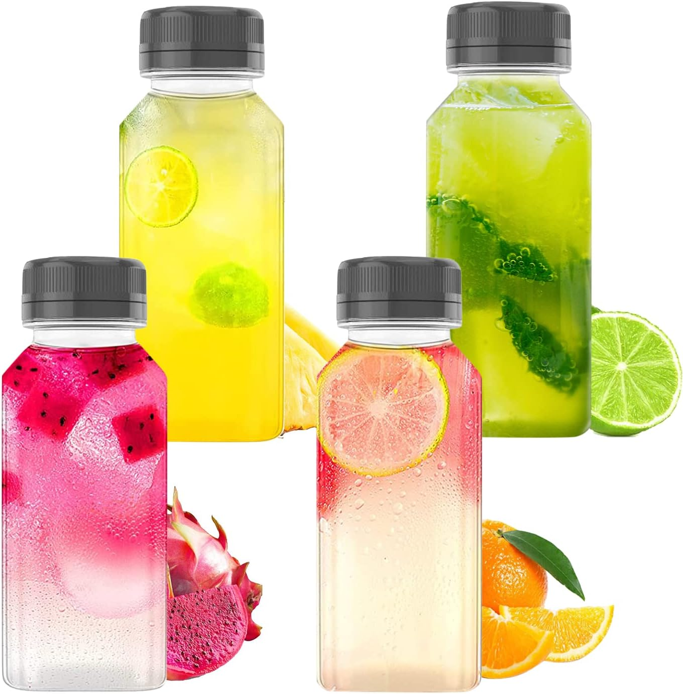 10 OZ Plastic Juice Bottles, Reusable Bulk Beverage Containers, for Juice, Milk and Other Beverages, 4 Pcs. image number 1