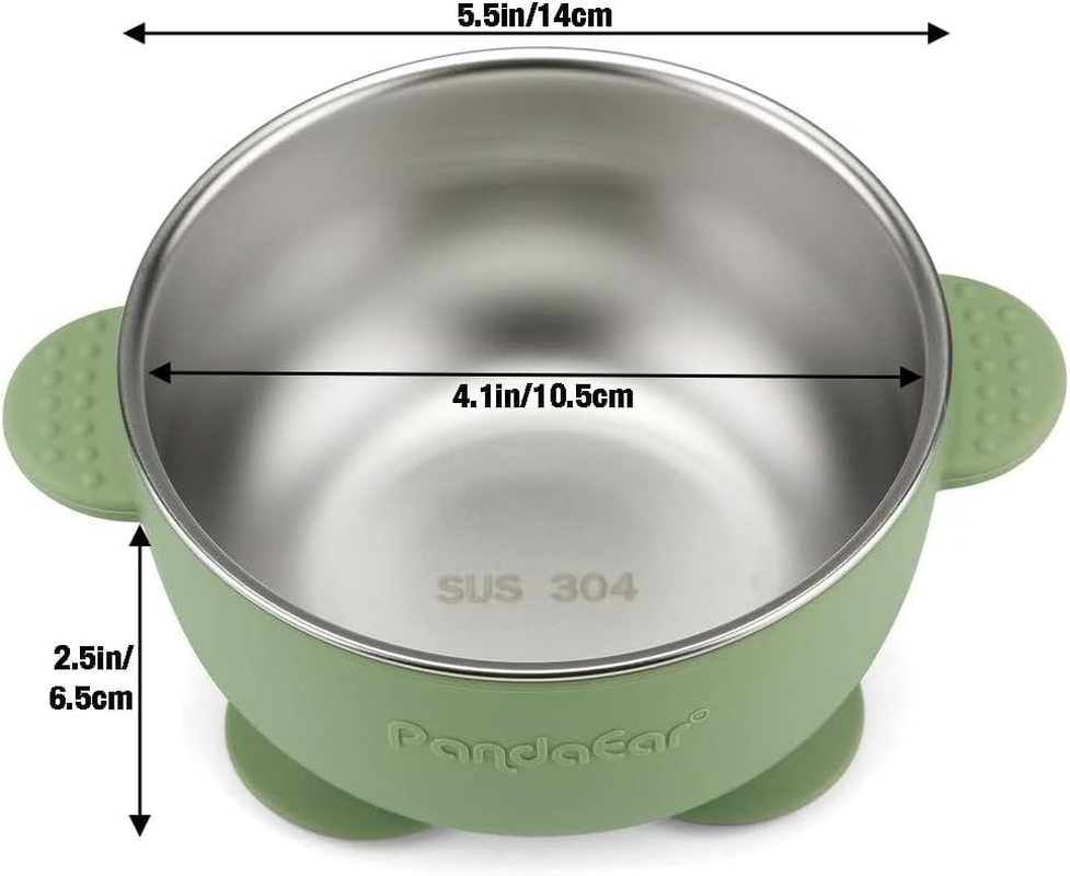 Pandaear 2 Pack Stainless Steel Toddler Bowls with Suction and 2 Spoons 2 Forks, Pink Green image number 1