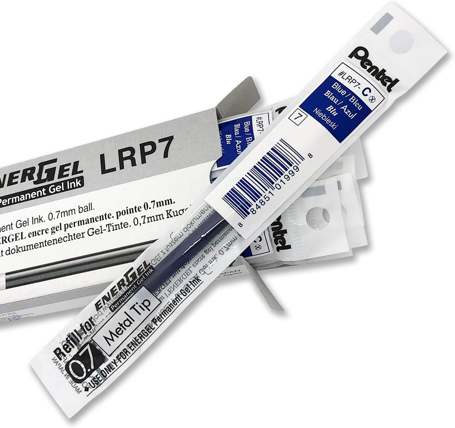 Pentel Energel Permanent Gel Ink Refill 0.7Mm Medium Nib Blue Ink, Box of 12 Refills (LRP7-C)