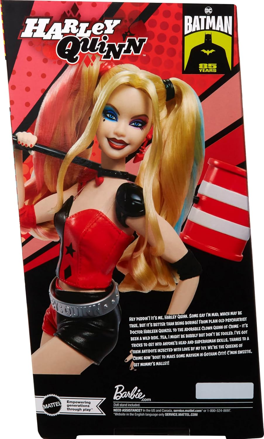 Mattel Barbie Signature Harley Quinn Collector Doll with Posable Body, Iconic Outfit, and Mallet Accessory, DC Batman 85Th Anniversary Collectible image number 5