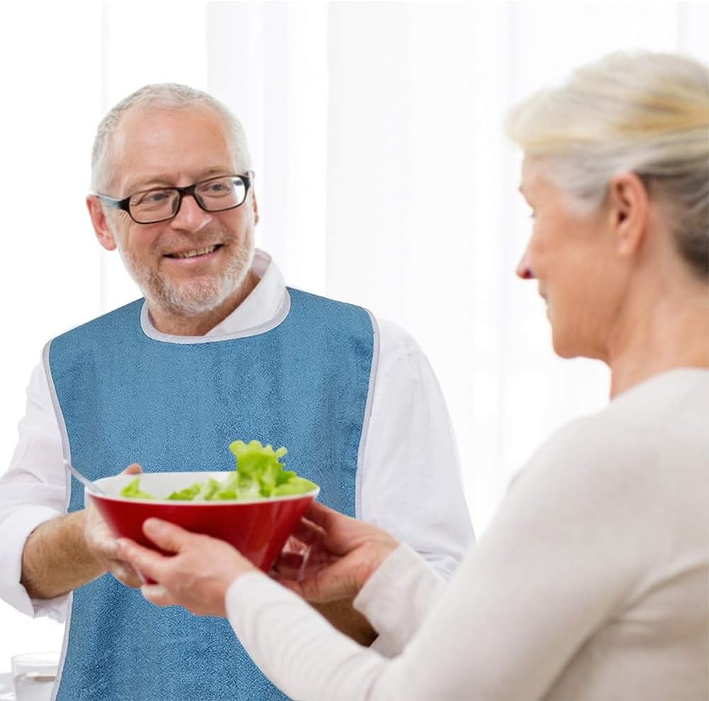 3 Pack Unisex Adult Bibs, Terry Bib Clothing Protectors, Washable Reusable Large Terry Cloth, Waterproof Bib for Eating Women/Men/Elderly image number 4