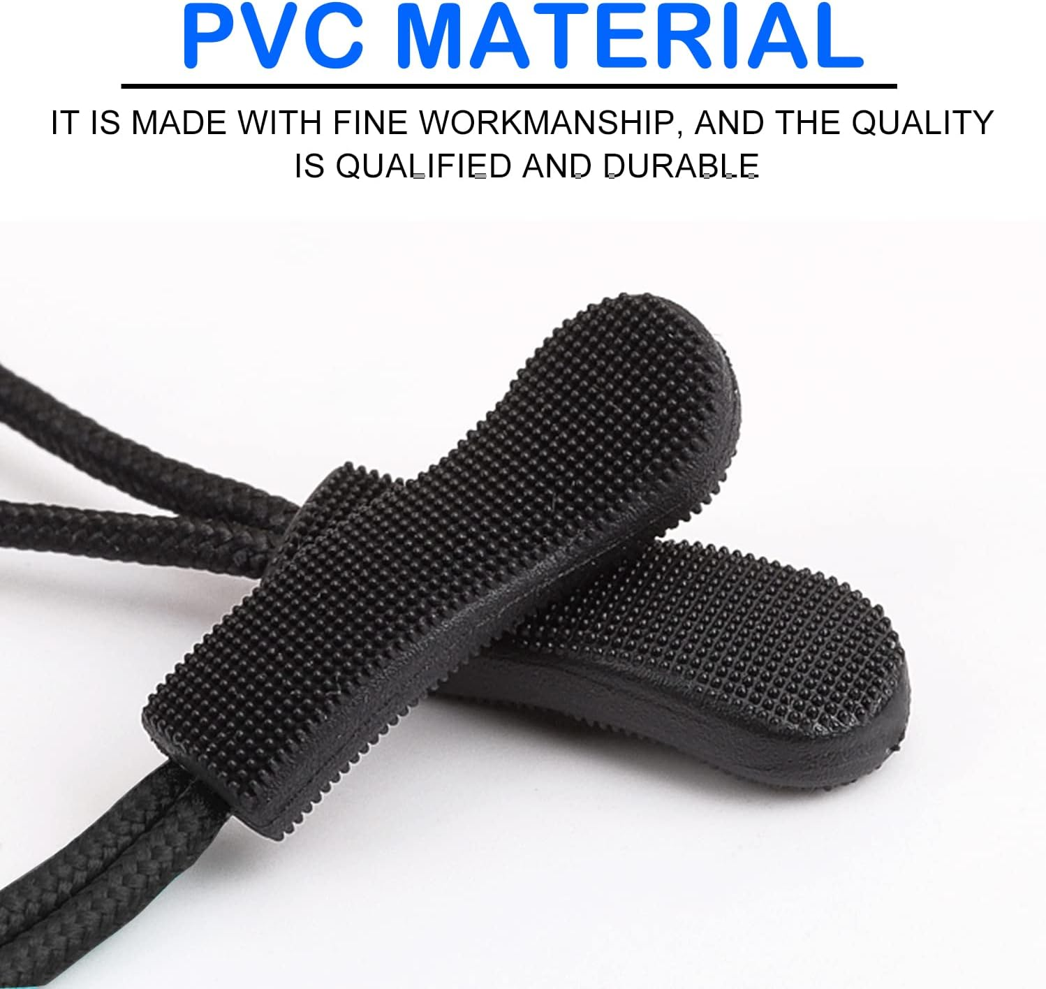 BOROLA 20Pcs Durable PVC Nylon Zipper Extension Pulls Replacement Zipper Pulls for Bags, Jackets, Purses, Backpacks Colorful Zipper Nylon Cord(Black) image number 3